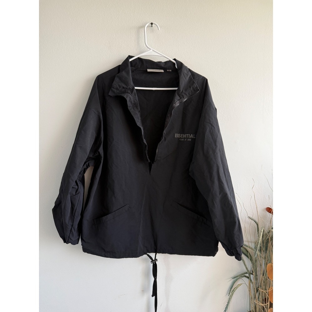 Fear of God Essentials Mens Black Half Zip Windbreaker Jacket Size M Oversized